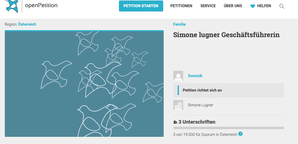 Eine neue Petition soll Simone Lugner den Rücken stärken
