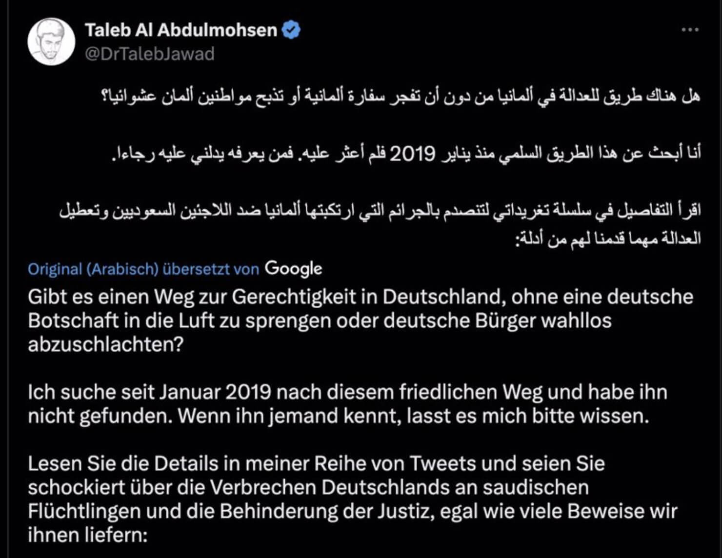 Diese Äußerungen verfasst Abdulmohsen auf X.