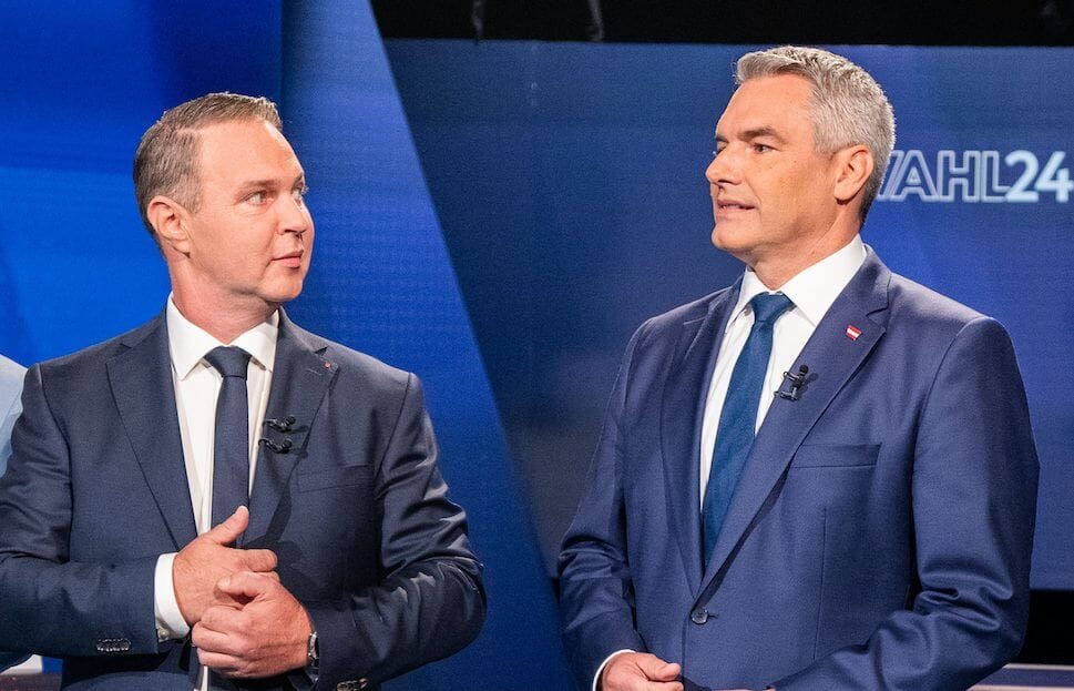 SPÖ-Chef Andreas Babler und ÖVP-Chef Karl Nehammer