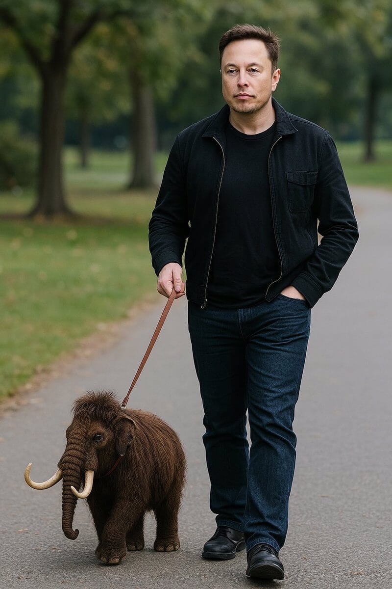 KI-generiertes Bild von Elon Musk mit Babymammut-Haustier