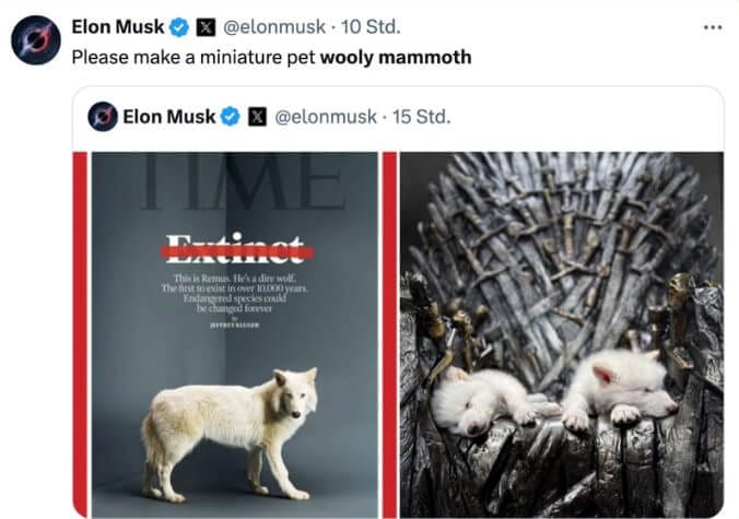 KI-generiertes Bild von Elon Musk mit Babymammut-Haustier