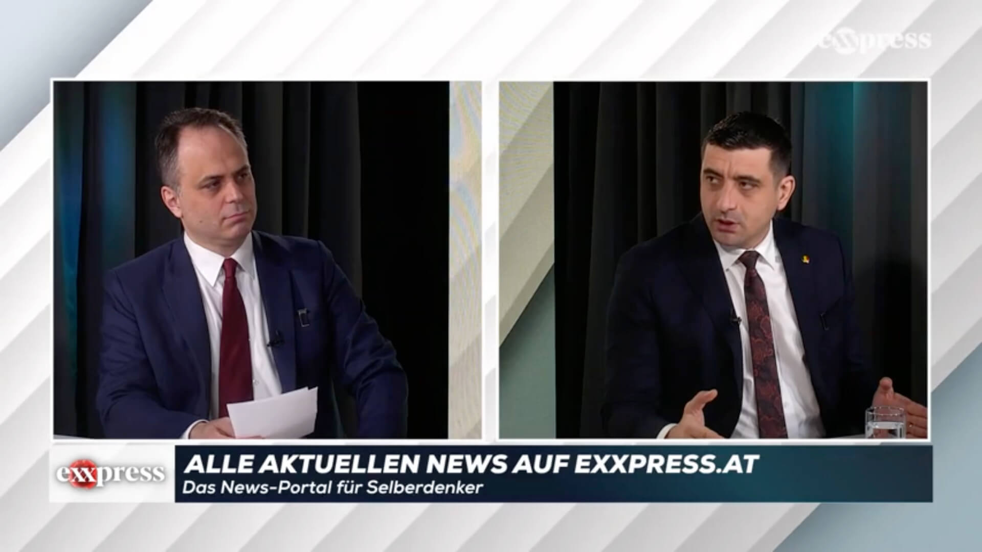 George Simion (r.) im Interview mit exxpress-Redakteur Stefan Beig (l.)