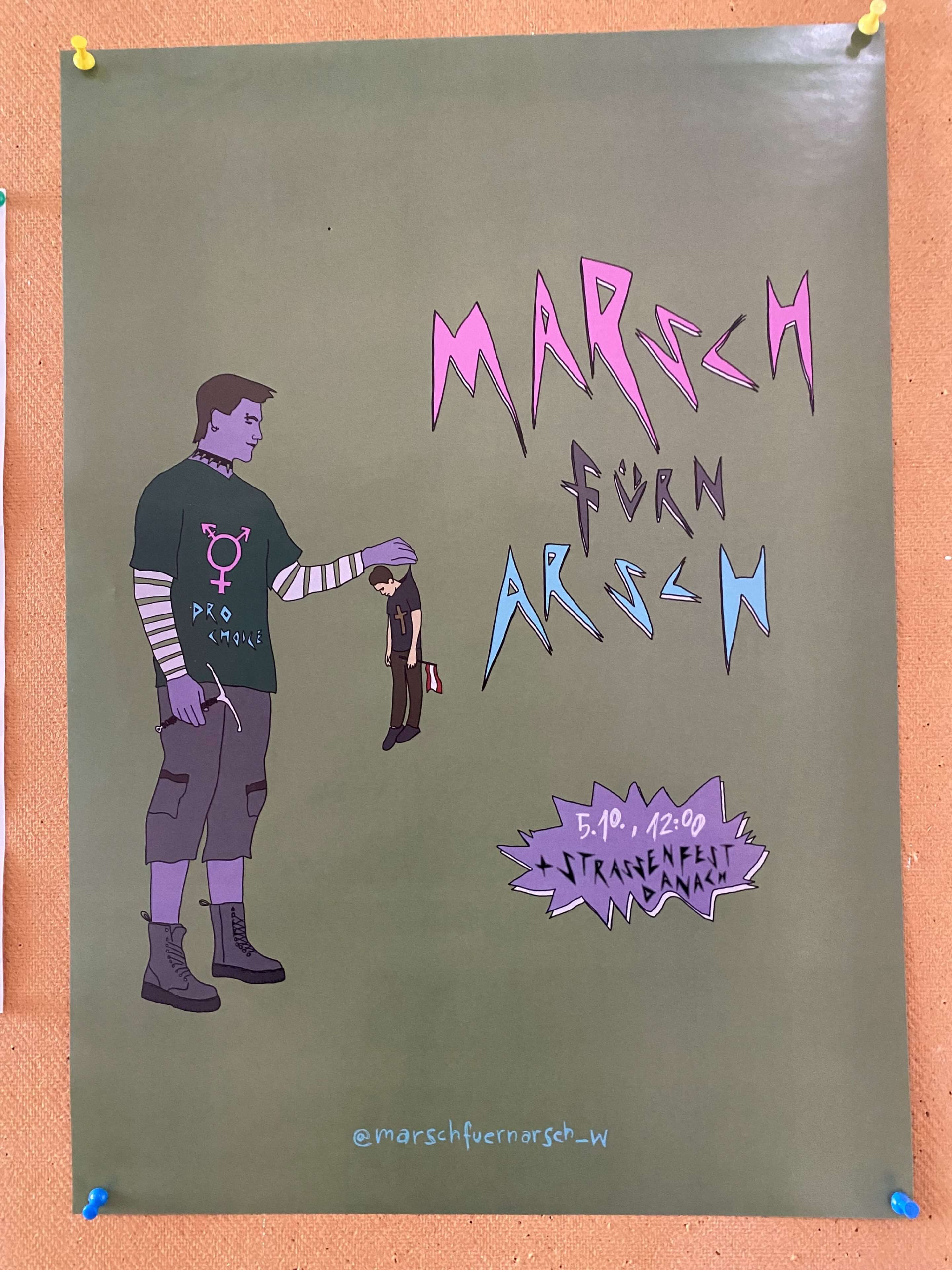 Plakat in der ÖH, das zur Gewalt gegen den Marsch fürs Leben aufruft