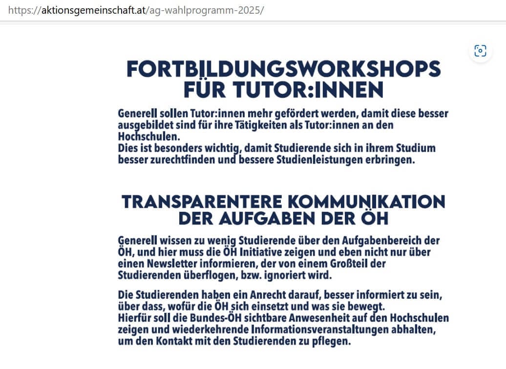 Auszug aus dem Wahlprogramm 2025 der AG, in welchem das Wort Tutor mit Genderdoppelpunkt beschmückt wurde.