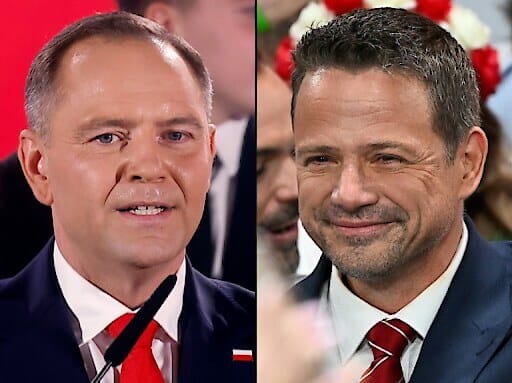 Karol Nawrocki (L) und sein Kontrahent Rafal Trzaskowski (R)