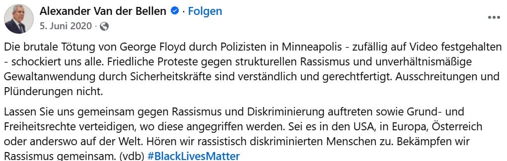 Auf der Facebookseite des Präsidenten