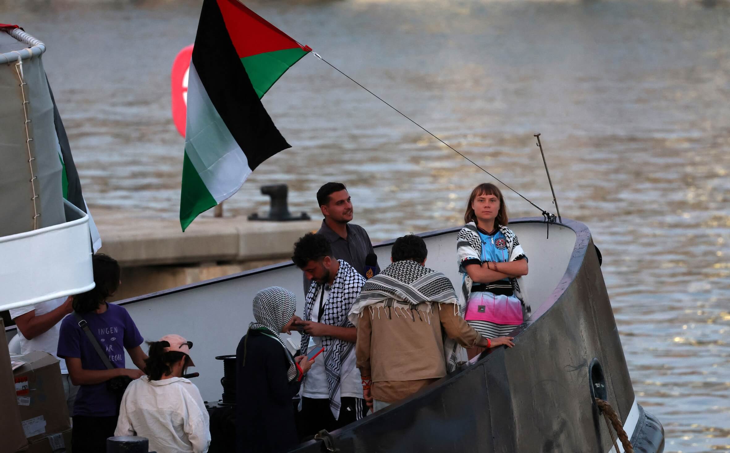 Greta Thunberg an Bord in Barcelona – von hier stach die Flottille Richtung Gaza in See.