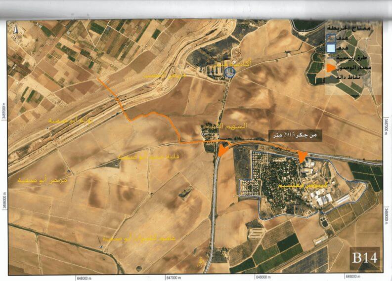 Zugänge zum Kibbutz Mefalsim wurden auf dem Plan einzeichnet.