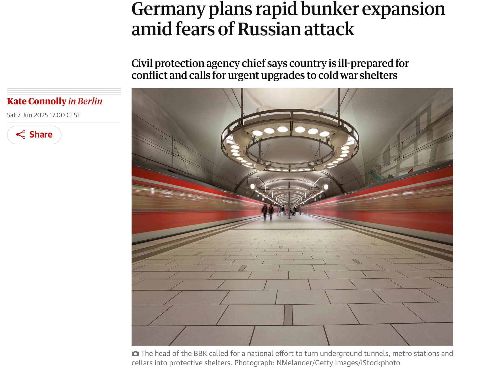 „Deutschland plant Bunker-Ausbau – Angst vor russischem Angriff wächst“, titelt der Guardian.
