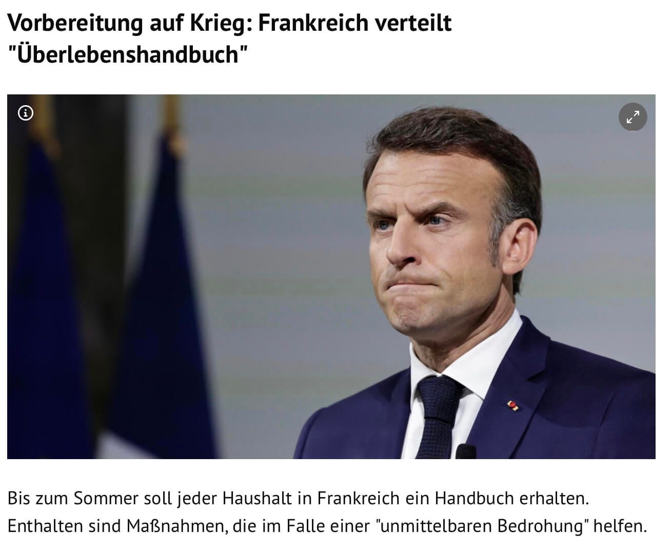 Auch Macron bereitet die Bürger auf einen Krieg vor.