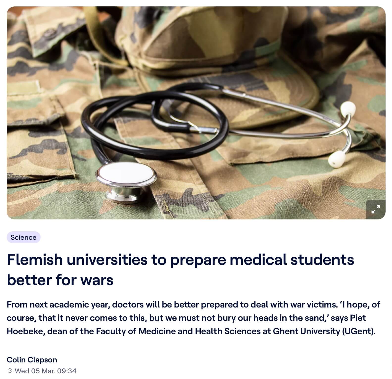 „Unis in Flandern schulen Mediziner künftig für den Kriegsfall“, berichtet das Staatsfernsehen.