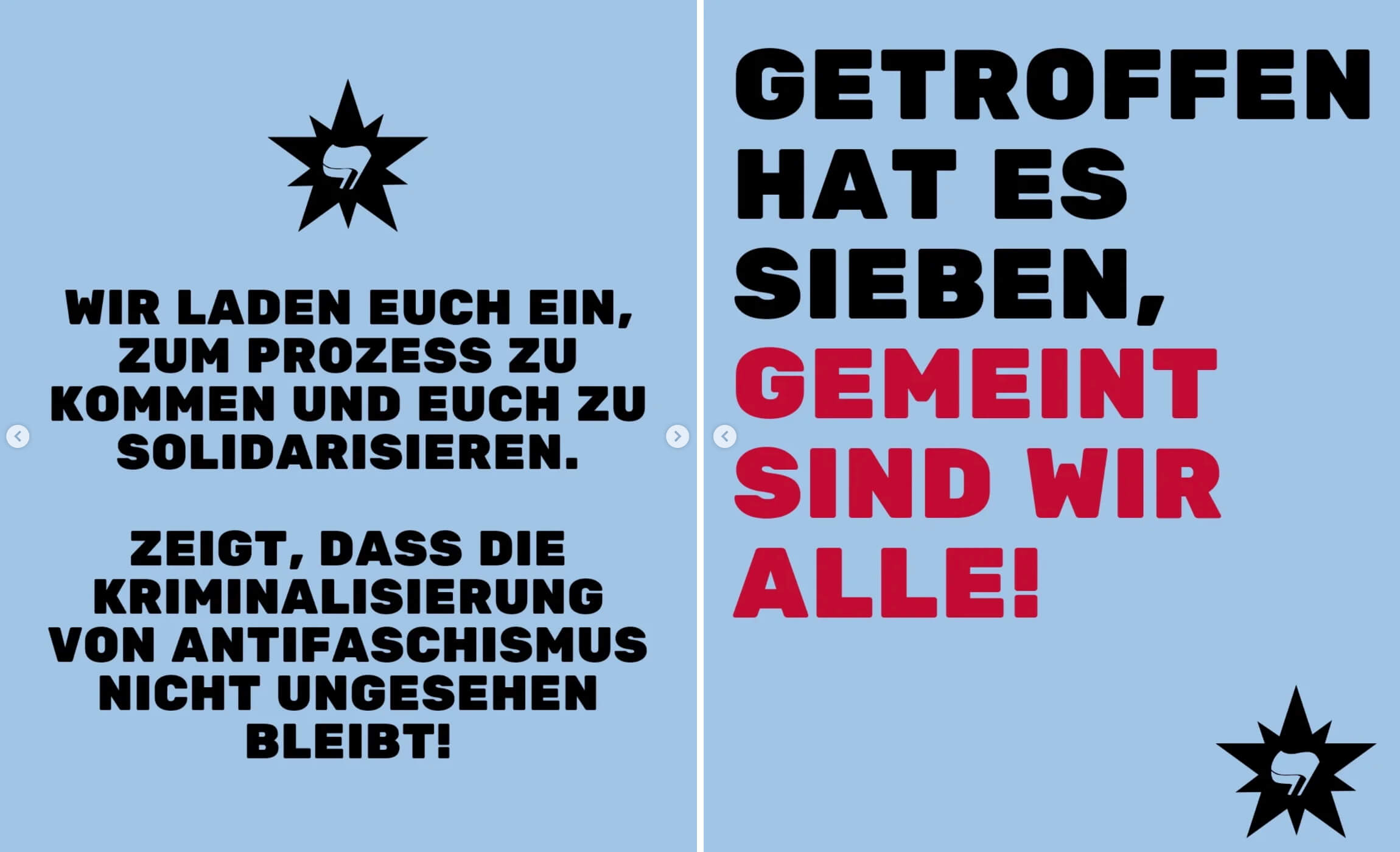 Mobilisierungsaufruf aus dem Antifa-Umfeld: Die Beschuldigten werden nicht als Täter, sondern als Opfer von „Repression“ dargestellt.