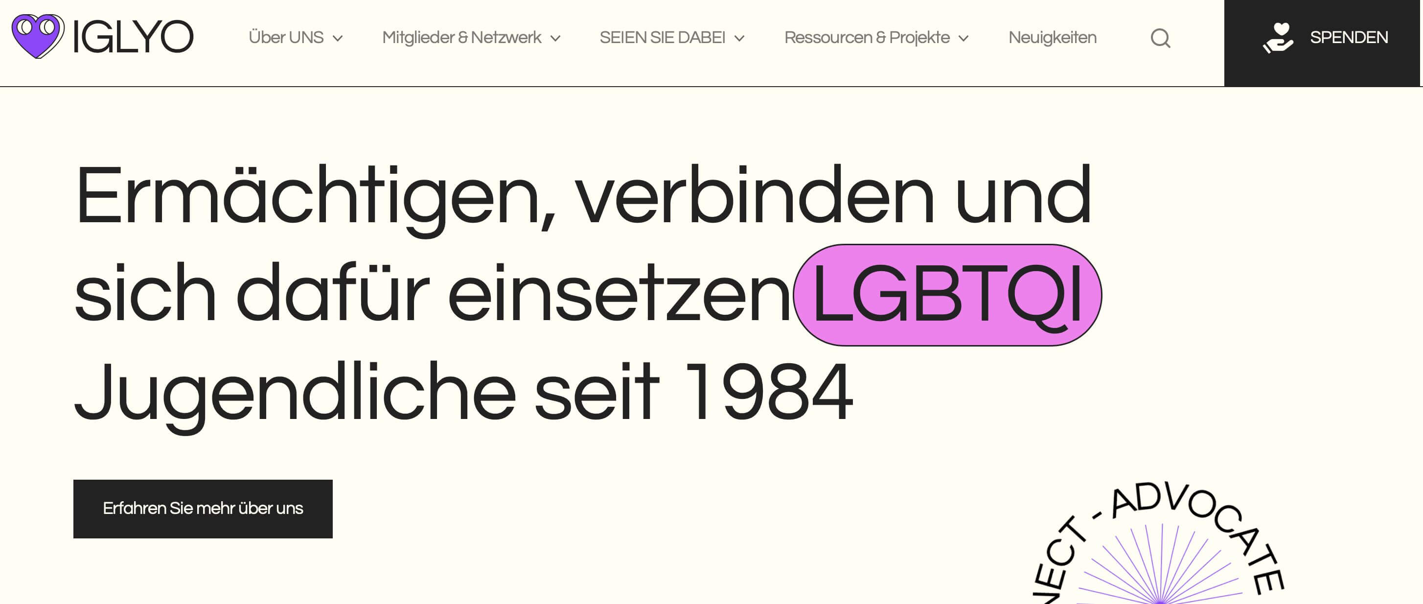 IGLYO verweist auf seine Gründung im Jahr 1984. Der damals organisierte Zusammenschluss betraf jedoch LGB-Jugendliche. Die heutige Bezeichnung LGBTIQ ist eine spätere Erweiterung, die hier wohl rückwirkend auf die Anfangsjahre angewendet wird.