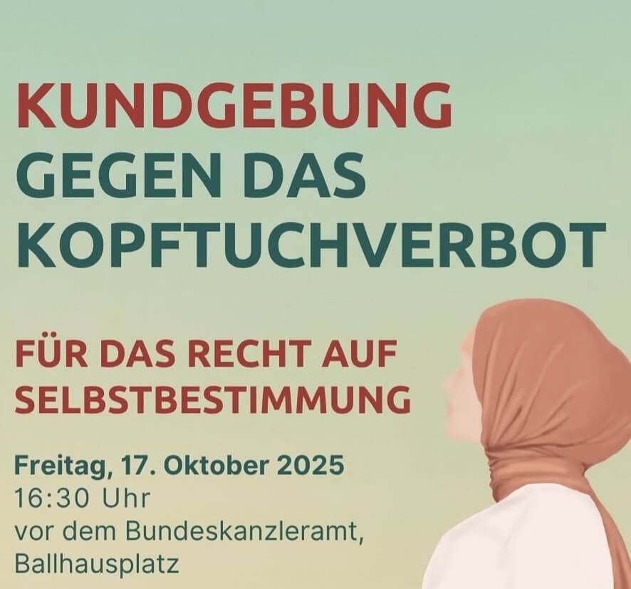 Linksextreme und islamistische Gruppen marschieren gemeinsam gegen das Kopftuchverbot.
