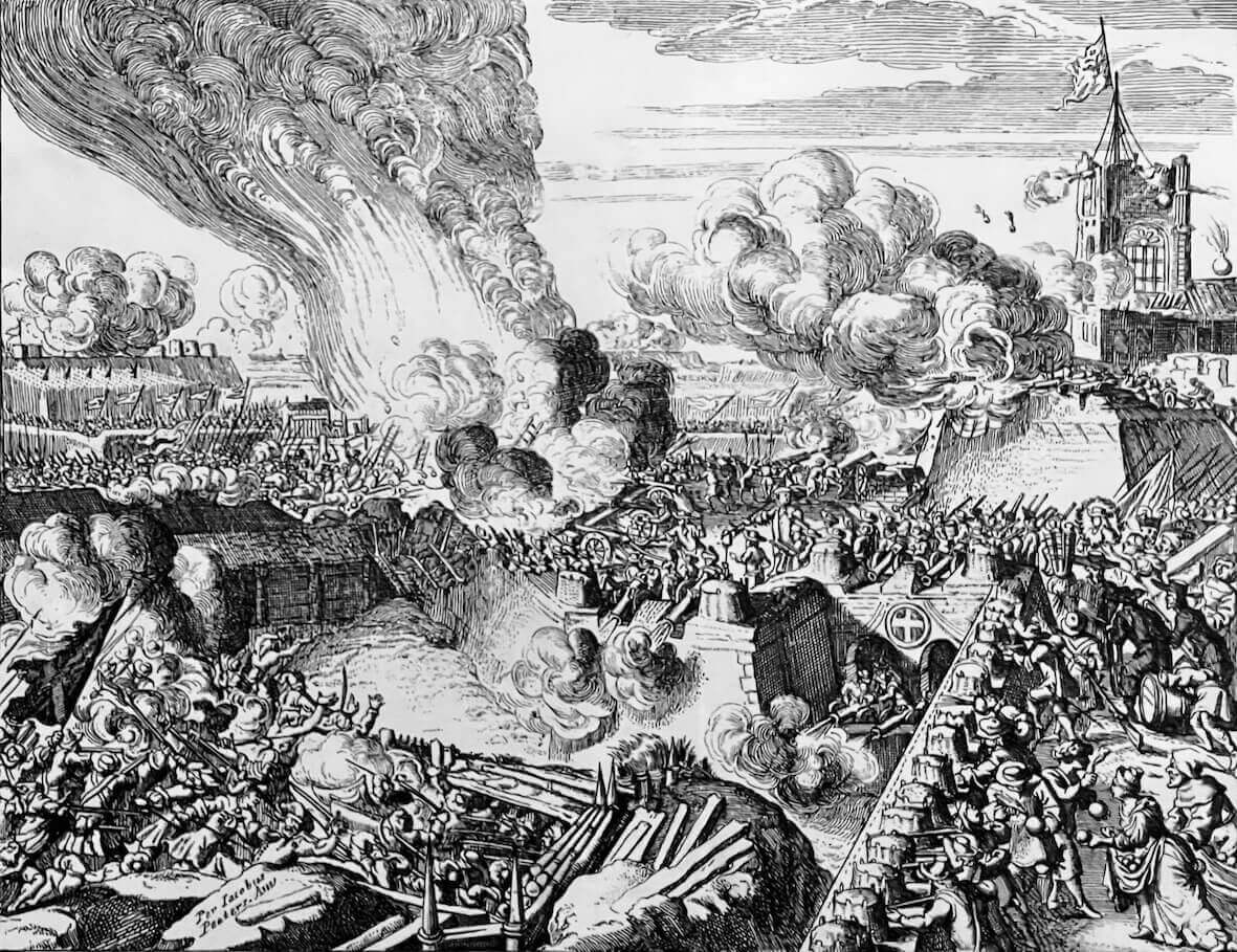 Kara Mustafas Belagerung scheitert: Zerstörte osmanische Batterien vor Wien 1683 (Illustration, 19. Jh.).