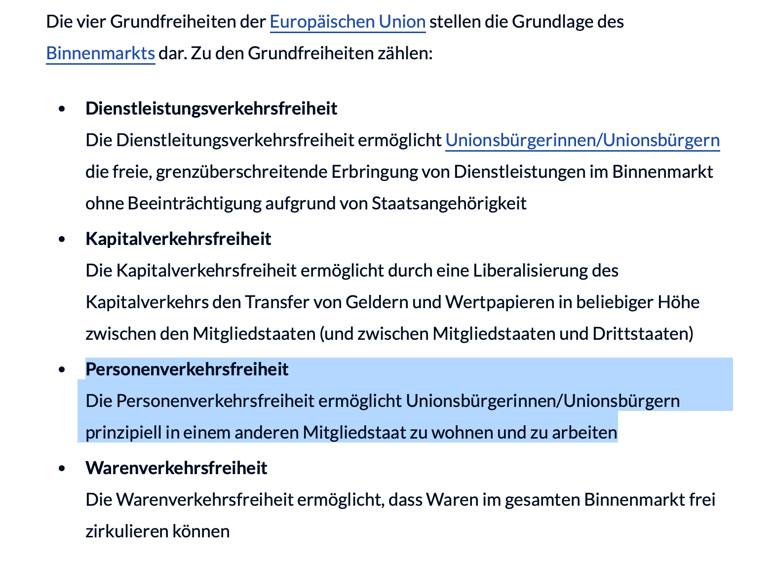 Die 4 Grundfreiheiten der Europäischen Union