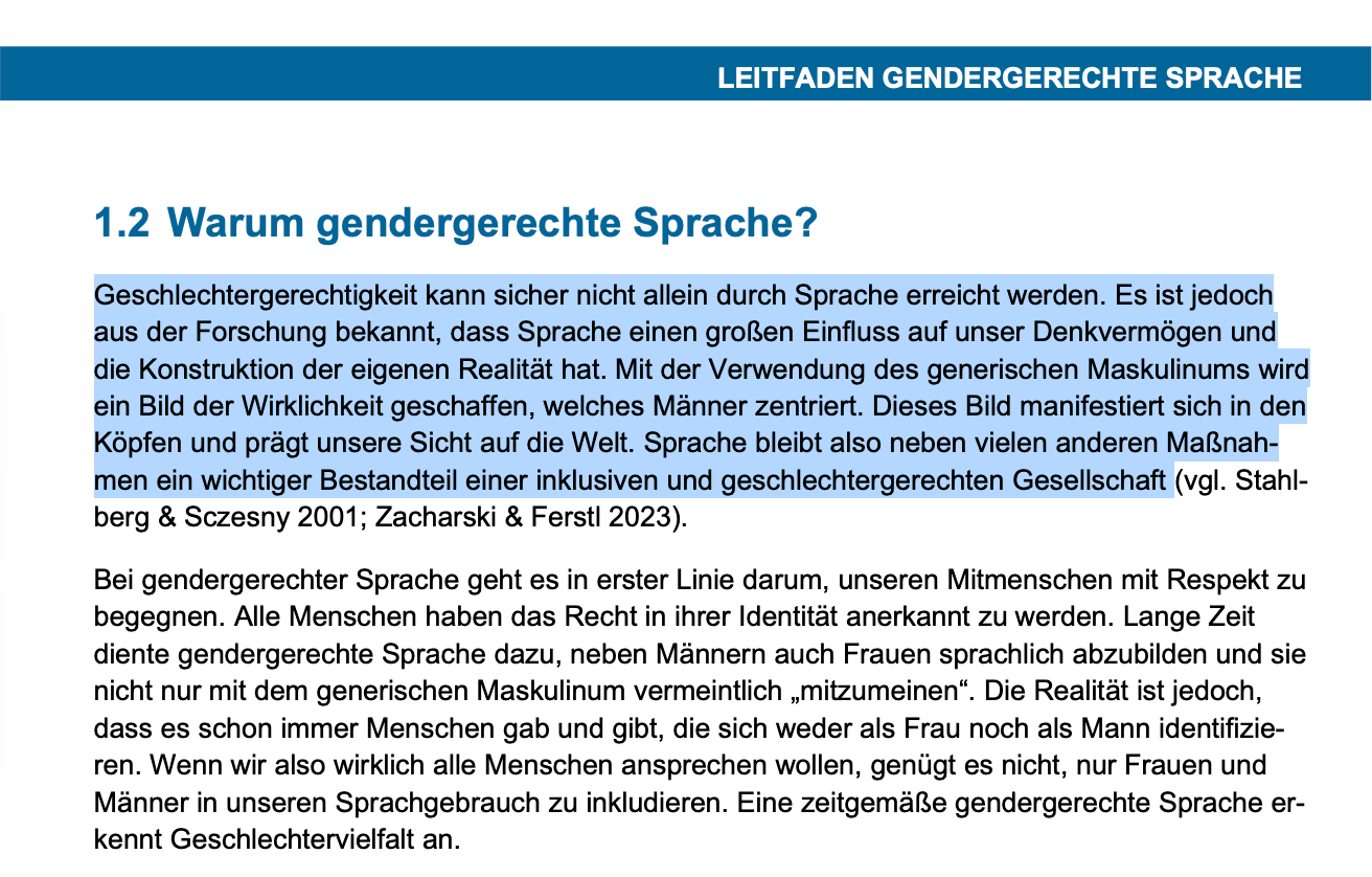 Screenshot aus dem Leitfaden gendergerechte Sprache der TU Wien (Technische Universität Wien).