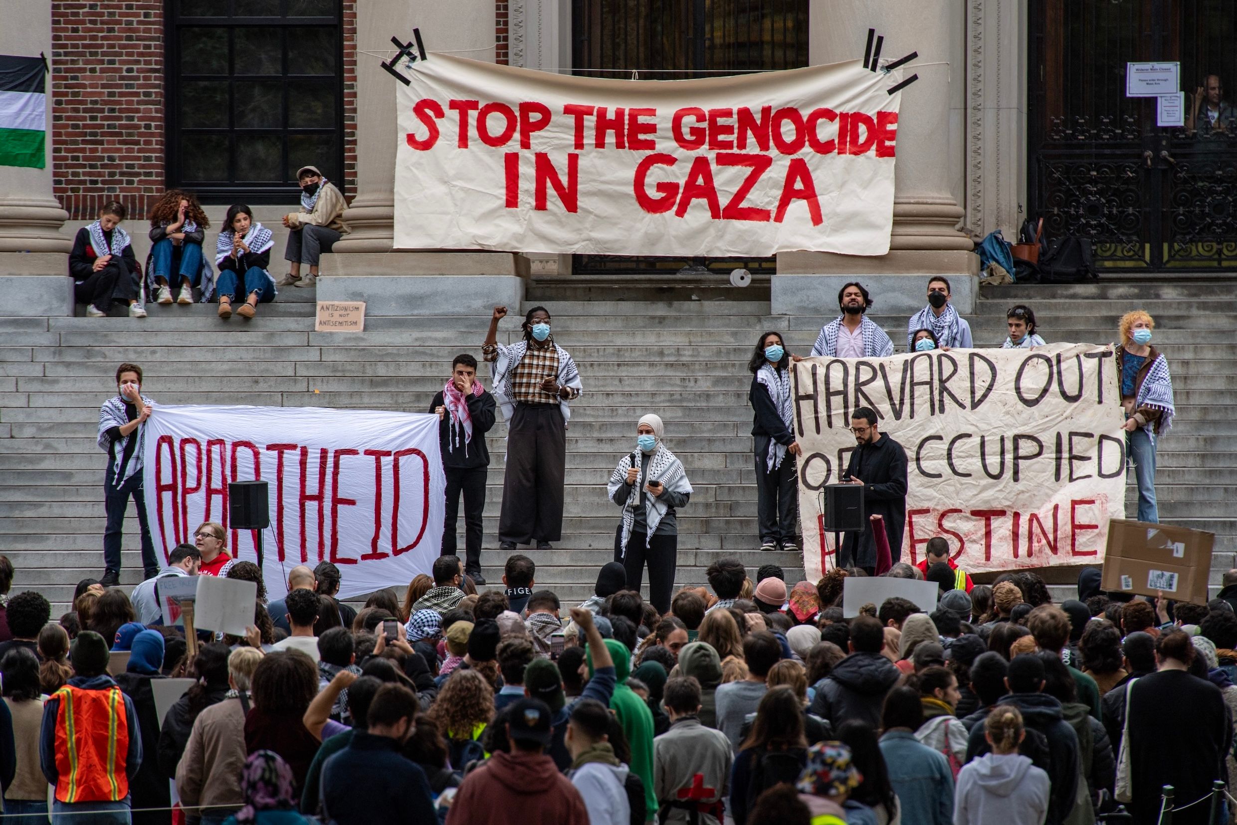 Pro-Palästina Proteste an der Harvard University: Parolen wie „Genozid“ oder „Apartheid“ dienen laut Bussigny der Radikalisierung und Legitimierung von Gewalt.