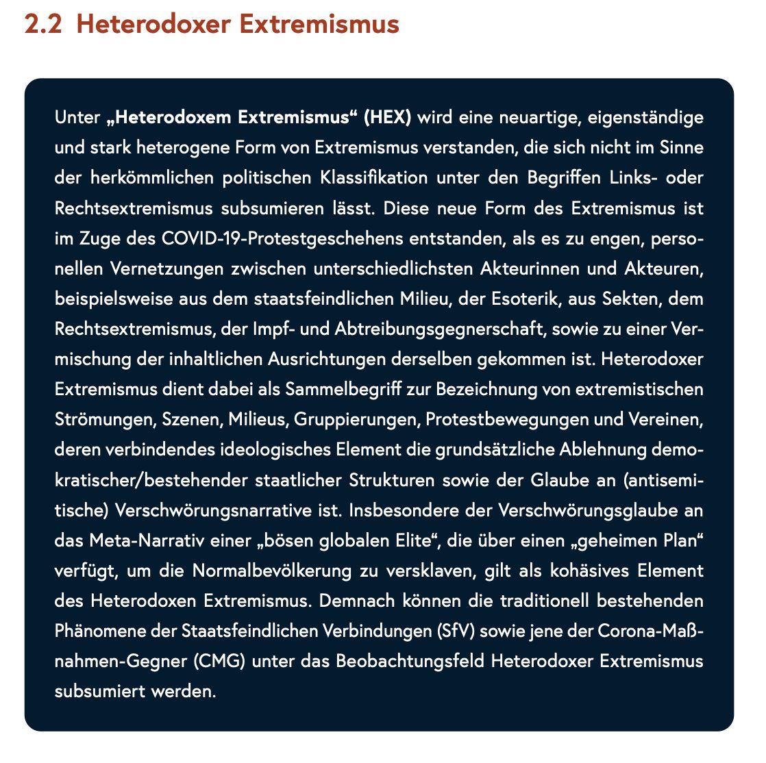 Hier können Sie die Definition von heterodoxem Extremismus lesen.
