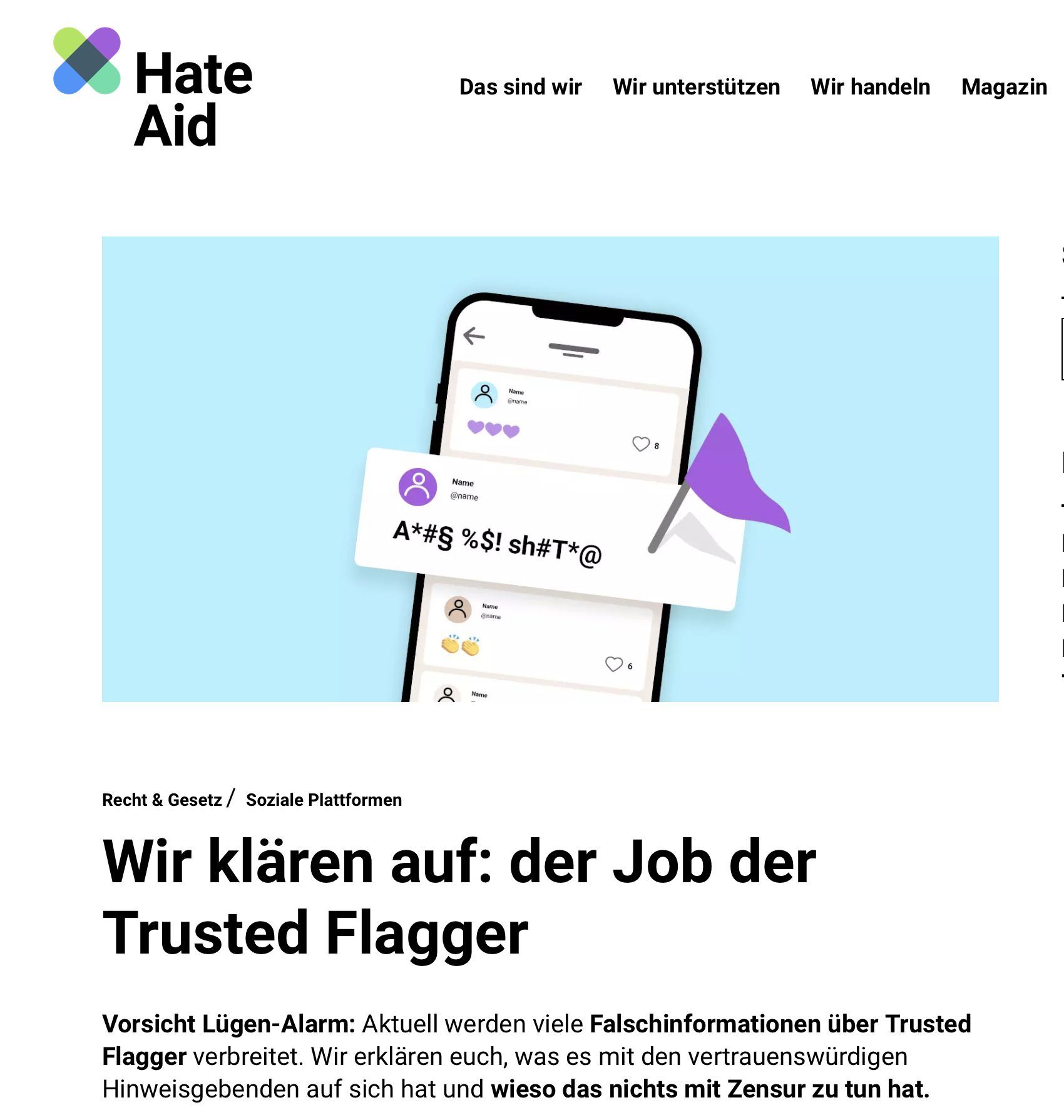 Hate Aid ist einer dieser Trusted Flagger.