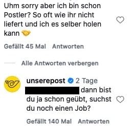 Diskussion in den Kommentaren des Reels