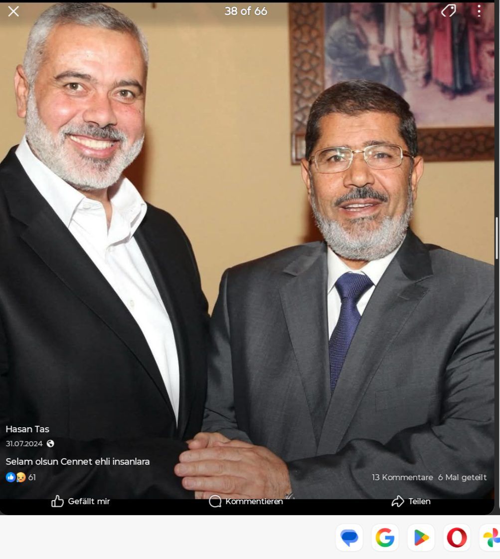 ATIB-Vorstand Taş würdigt auf Facebook den Terroristen Haniye (l.) und den Muslimbruder Mursi (r.)