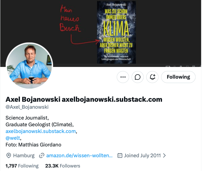 WELT-Autor Axel Bojanowski auf X.