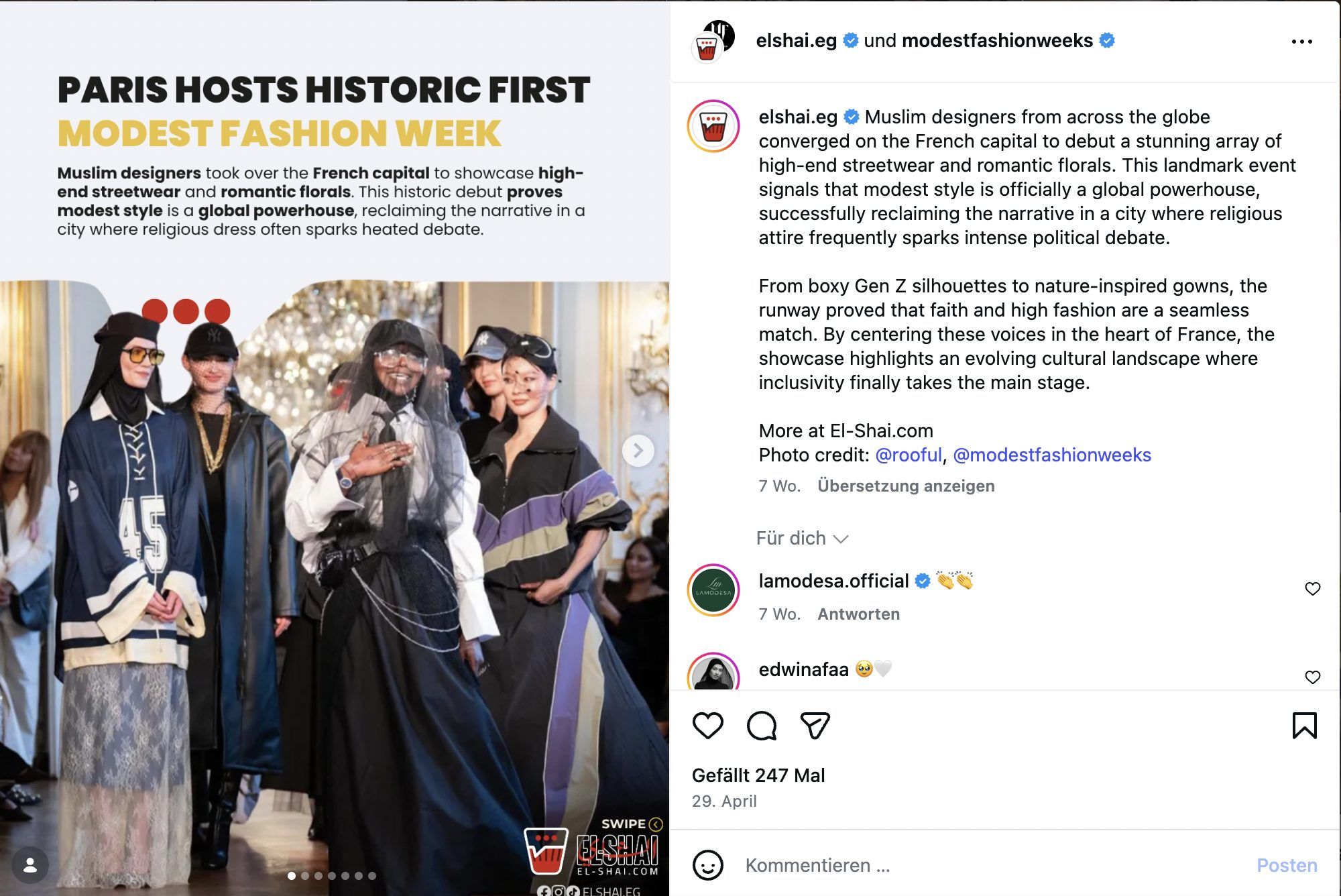 Die Instagramseite der „Modest Fashion Weeks“ zeigt die züchtigen Outfits der überwiegend islamischen Designer.