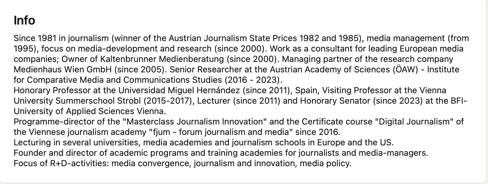 Auf dem LinkedIn-Profil des Studienautors finden sich diese Angaben zu seinem Werdegang und seinen Tätigkeiten.